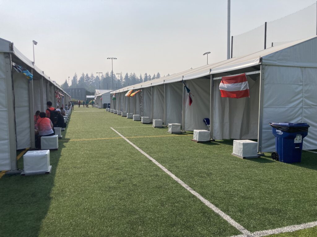 Betreuungsbereich der Nationen bei der U20-WM in Eugene